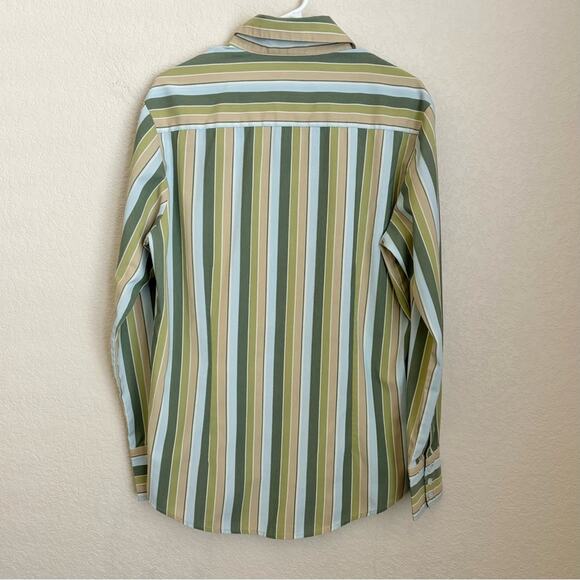 7 Diamonds Mens Button Up Shirt Medium Green Stripe Cotton Polyester Formal - Picture 7 of 10